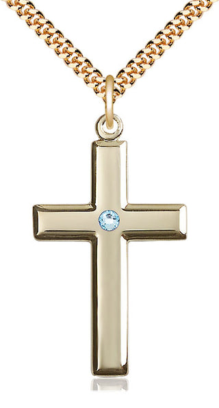 14kt Gold Filled Cross Pendant with 3mm Aqua Swarovski Necklace