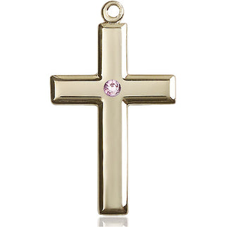 14kt Gold Filled Cross Pendant with a 3mm Light Amethyst Swarovski stone on an 24-inch Gold Plate Heavy Curb Chain