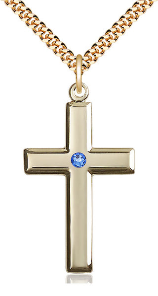 14kt Gold Filled Cross Pendant with 3mm Sapphire Swarovski Necklace