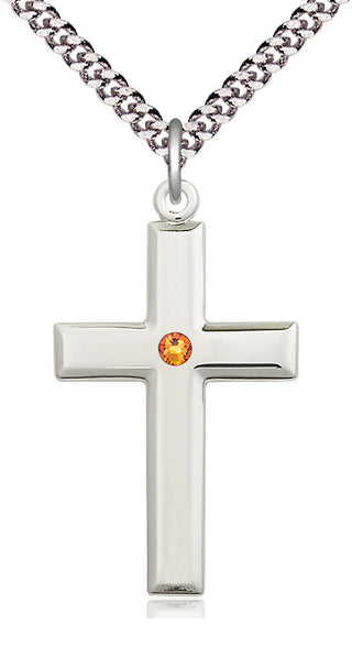 Sterling Silver Cross Pendant with 3mm Topaz Swarovski Necklace