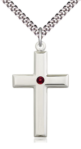 Sterling Silver Cross Pendant with 3mm Garnet Swarovski Necklace