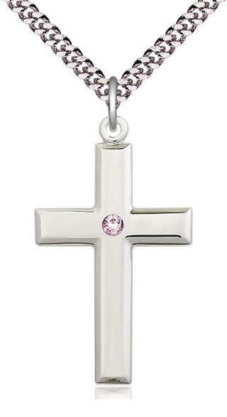 Sterling Silver Cross Pendant with 3mm Light Amethyst Swarovski Necklace