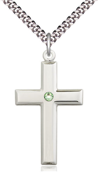 Sterling Silver Cross Pendant with 3mm Peridot Swarovski Necklace