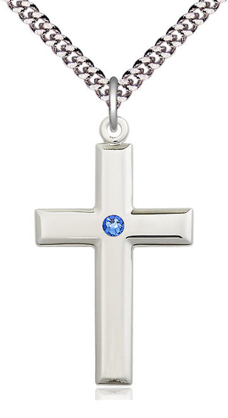 Sterling Silver Cross Pendant with 3mm Sapphire Swarovski Necklace