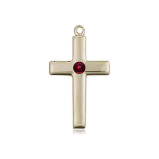 14kt Gold Filled Cross Pendant with a 3mm Garnet Swarovski stone on an 18-inch Gold Filled Light Curb Chain