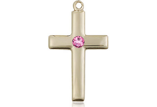 14kt Gold Filled Cross Pendant with a 3mm Rose Swarovski stone on an 18-inch Gold Filled Light Curb Chain