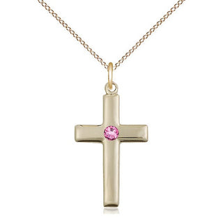 14kt Gold Filled Cross Pendant with 3mm Rose Swarovski Necklace
