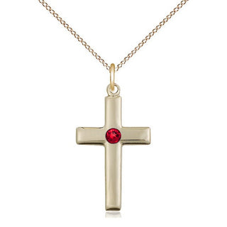 14kt Gold Filled Cross Pendant with 3mm Ruby Swarovski Necklace