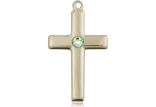 14kt Gold Filled Cross Pendant with a 3mm Peridot Swarovski stone on an 18-inch Gold Filled Light Curb Chain