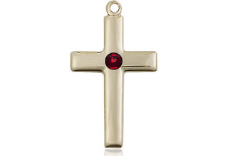 14kt Gold Cross Medal with a 3mm Garnet Swarovski stone