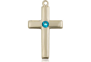14kt Gold Cross Medal with a 3mm Zircon Swarovski stone