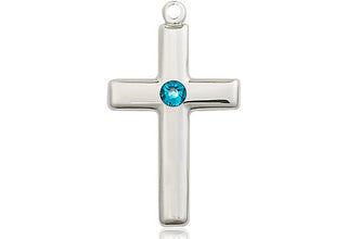 Sterling Silver Cross Pendant with a 3mm Zircon Swarovski stone on an 18-inch Sterling Silver Light Curb Chain