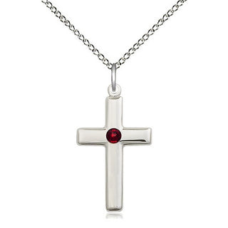 Sterling Silver Cross Pendant with 3mm Garnet Swarovski stone Necklace