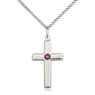 Sterling Silver Cross Pendant with 3mm Amethyst Swarovski stone Necklace