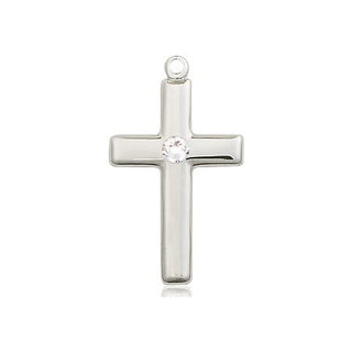Sterling Silver Cross Pendant with a 3mm Crystal Swarovski stone on an 18-inch Sterling Silver Light Curb Chain