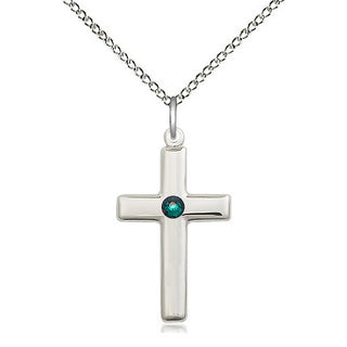 Sterling Silver Cross Pendant with 3mm Emerald Swarovski stone Necklace