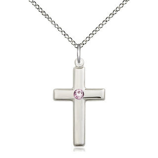 Sterling Silver Cross Pendant with 3mm Light Amethyst Swarovski stone Necklace