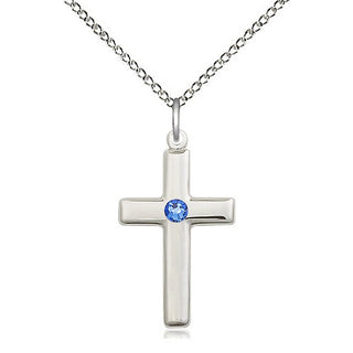 Sterling Silver Cross Pendant with 3mm Sapphire Swarovski stone Necklace