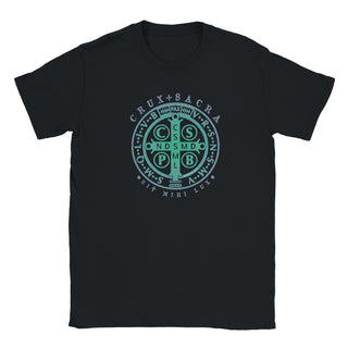 St. Benedict Medal Teal Gradient T-Shirt - view 10