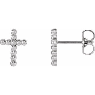 14K White Beaded Cross Earrings