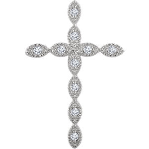 14K White 1/10 Diamond Cross Pendant