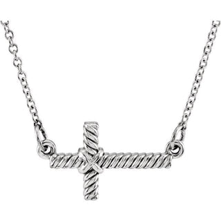 14K White Sideways Rope Cross 16 1/2" Necklace