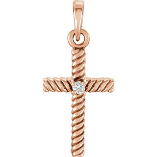 14K Rose .015 CT Natural Diamond Cross Pendant