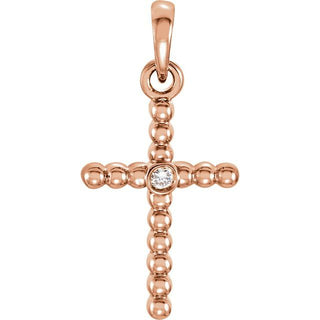 14K Rose 19.1x9.5 mm .015 CTW Natural Diamond Beaded Cross Pendant