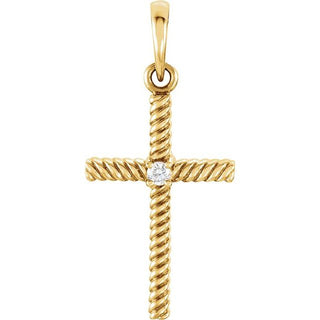 14K Yellow .02 CT Natural Diamond Cross Pendant