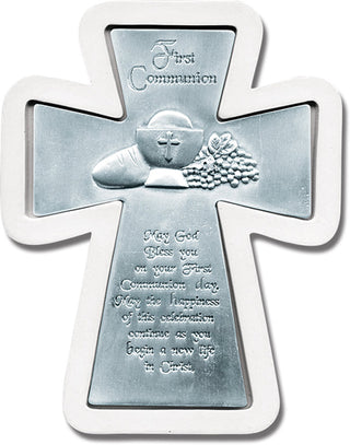 6" Pewter Cross In Wood Frame Boxed