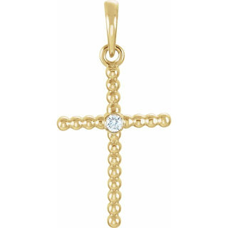 14K Yellow 24.8x12.2 mm .02 CTW Natural Diamond Beaded Cross Pendant