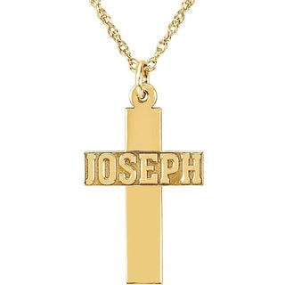 10K Yellow Block Single Name Cross 18" Necklace