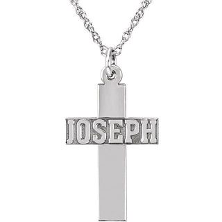 10K White Block Single Name Cross 18" Necklace