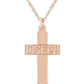 14K Rose Block Single Name Cross 18" Necklace