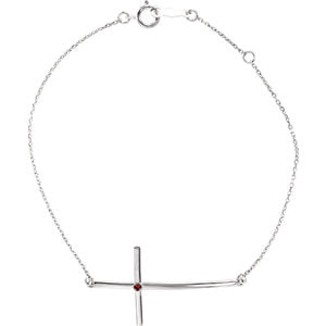 14K White Mozambique Garnet Sideways Cross Bracelet