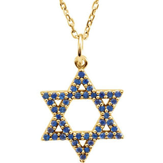 14K Yellow Natural Blue Sapphire Star of David 16" Necklace