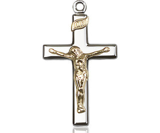 Two-Tone GF/SS Crucifix Medal Catholic Jewelry