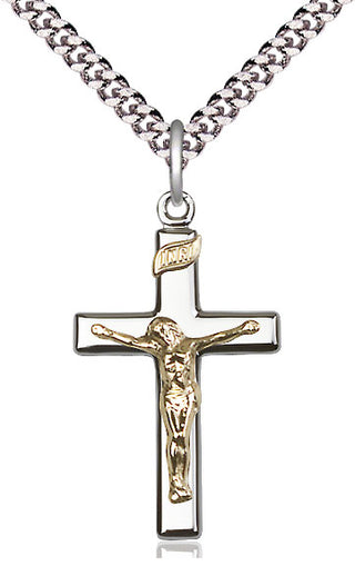 Two-Tone GF/SS Crucifix Medal Catholic Jewelry