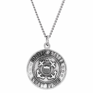 Sterling Silver 18 mm Round St. Christopher U.S. Coast Guard Medal 18" Necklace
