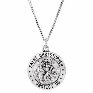 Sterling Silver 18 mm Round Saint Christopher U.S. Coast Guard Medal 18" Necklace