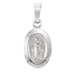 14K White 12x8 mm Oval Miraculous Medal