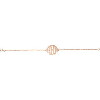 14K Rose 20 mm 3-Initials Block Monogram 8" Bracelet