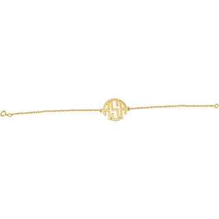 14K Yellow Gold-Plated Sterling Silver 20 mm 3-Initials Block Monogram 7" Bracelet