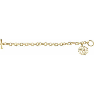 Sterling Silver-Plated with 14K Yellow 20 mm 3-Letter Script Monogram Charm 7 1/4" Bracelet