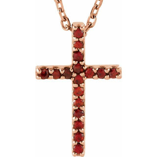 14K Rose Natural Mozambique Garnet Petite Cross 16" Necklace