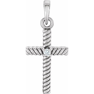 14K White .015 CT Natural Diamond Cross Pendant