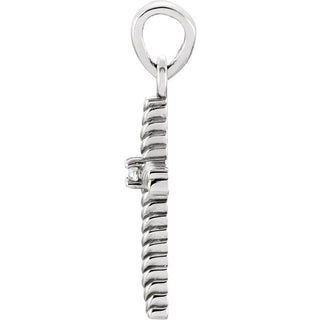 14K White .015 CT Natural Diamond Cross Pendant