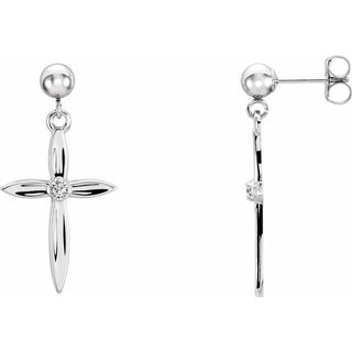 14K White .04 CTW Natural Diamond Cross Earrings