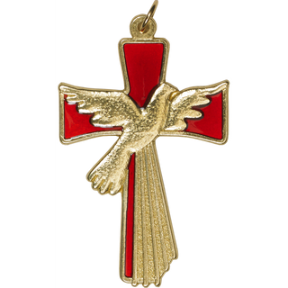 3 Inch Gold tone with Red Enamel Holy Spirit Cross