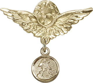 14kt Gold Large Angel w/Wings Guardian Angel Baby Badge